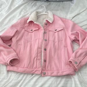 Pink and white denim jacket